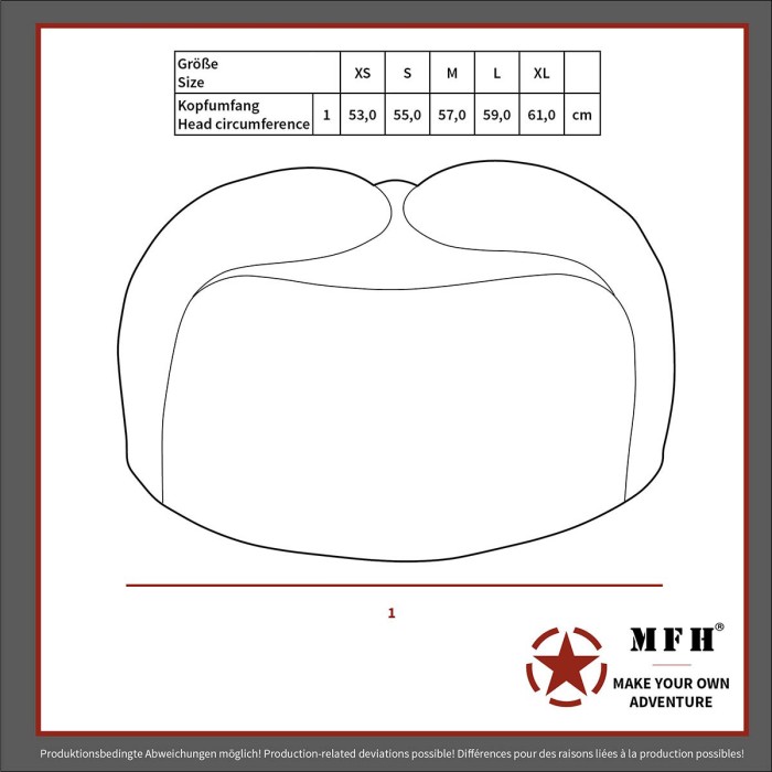Russian fur hat, size chart